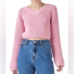 English Factory Pink V-neck Knit Sweater